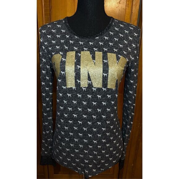 PINK Victoria’s Secret Long Sleeve Sleepwear Top with Glitter Logo Size Small - Picture 1 of 7